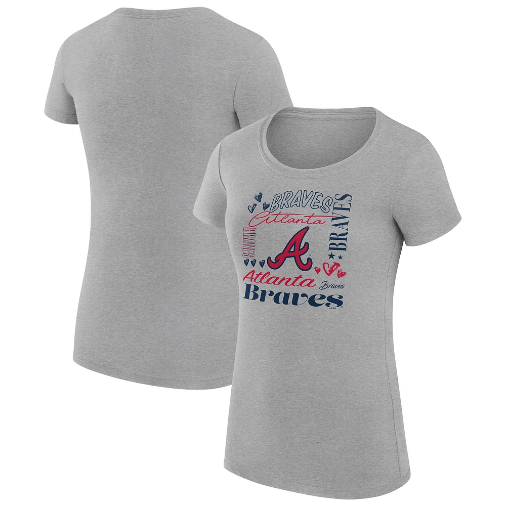 Women's G-III 4Her by Carl Banks Heather Gray Atlanta Braves Super-Slim Fit Lightweight Collage Team Graphic Crew Neck T-Shirt