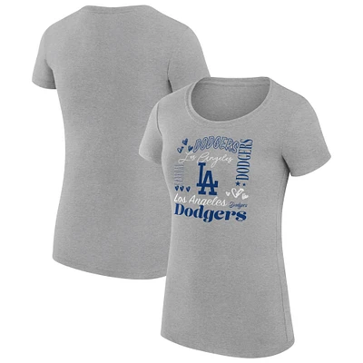 Women's G-III 4Her by Carl Banks Heather Gray Los Angeles Dodgers Super-Slim Fit Lightweight Collage Team Graphic Crew Neck T-Shirt