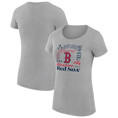 Women's G-III 4Her by Carl Banks Heather Gray Boston Red Sox Super-Slim Fit Lightweight Collage Team Graphic Crew Neck T-Shirt