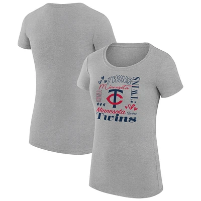 Women's G-III 4Her by Carl Banks Heather Gray Minnesota Twins Super-Slim Fit Lightweight Collage Team Graphic Crew Neck T-Shirt