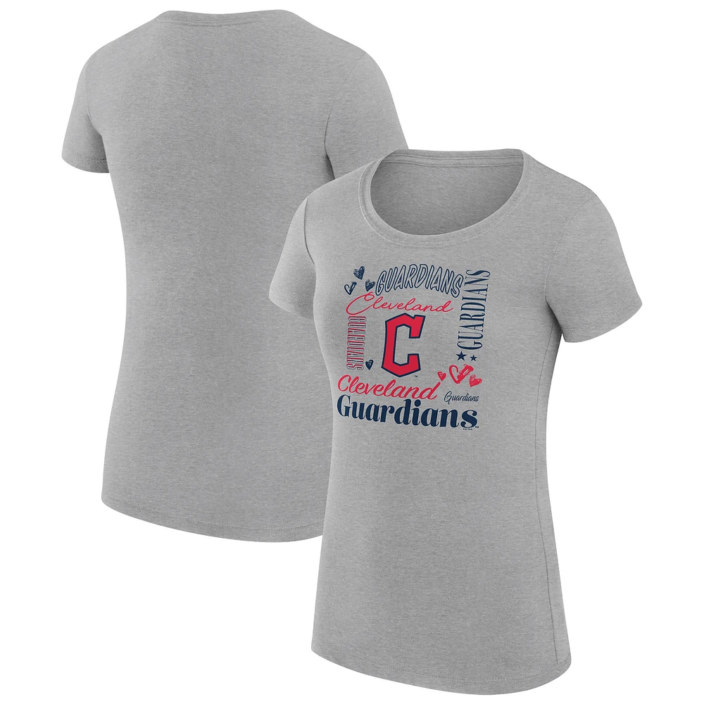 Women's G-III 4Her by Carl Banks Heather Gray Cleveland Guardians Super-Slim Fit Lightweight Collage Team Graphic Crew Neck T-Shirt
