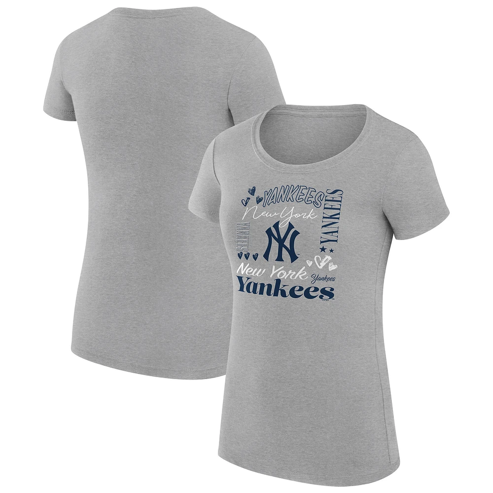 Women's G-III 4Her by Carl Banks Heather Gray New York Yankees Super-Slim Fit Lightweight Collage Team Graphic Crew Neck T-Shirt