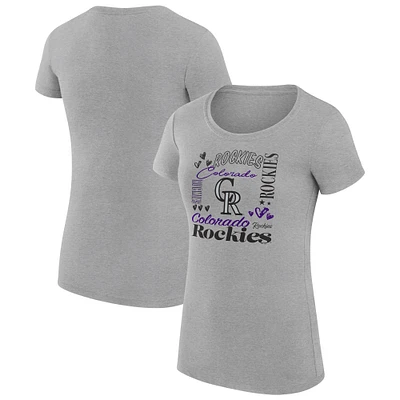 Women's G-III 4Her by Carl Banks Heather Gray Colorado Rockies Super-Slim Fit Lightweight Collage Team Graphic Crew Neck T-Shirt