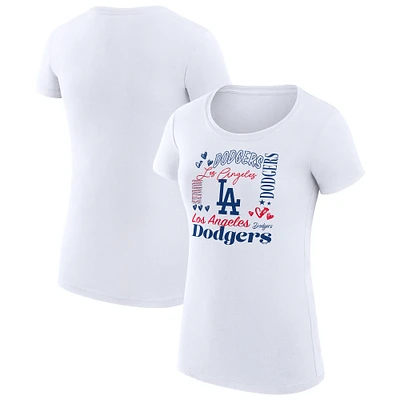 Women's G-III 4Her by Carl Banks White Los Angeles Dodgers Super-Slim Fit Lightweight Collage Team Graphic Crew Neck T-Shirt