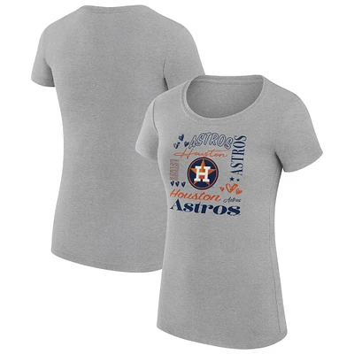 Women's G-III 4Her by Carl Banks Heather Gray Houston Astros Super-Slim Fit Lightweight Collage Team Graphic Crew Neck T-Shirt