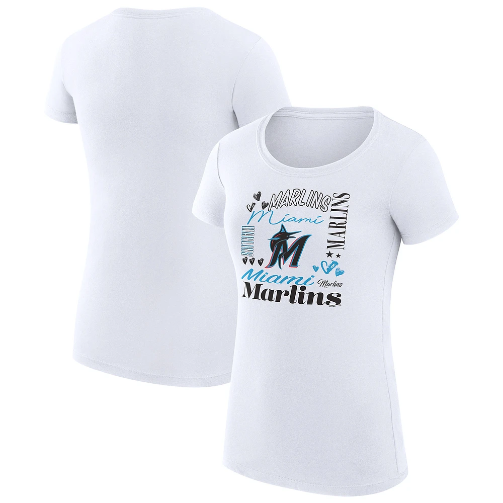 Women's G-III 4Her by Carl Banks Miami Marlins Super-Slim Fit Lightweight Collage Team Graphic Crew Neck T-Shirt