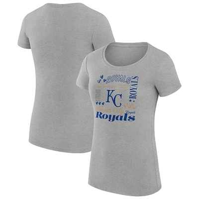 Women's G-III 4Her by Carl Banks Heather Gray Kansas City Royals Super-Slim Fit Lightweight Collage Team Graphic Crew Neck T-Shirt