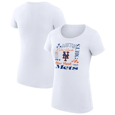 Women's G-III 4Her by Carl Banks White New York Mets Super-Slim Fit Lightweight Collage Team Graphic Crew Neck T-Shirt
