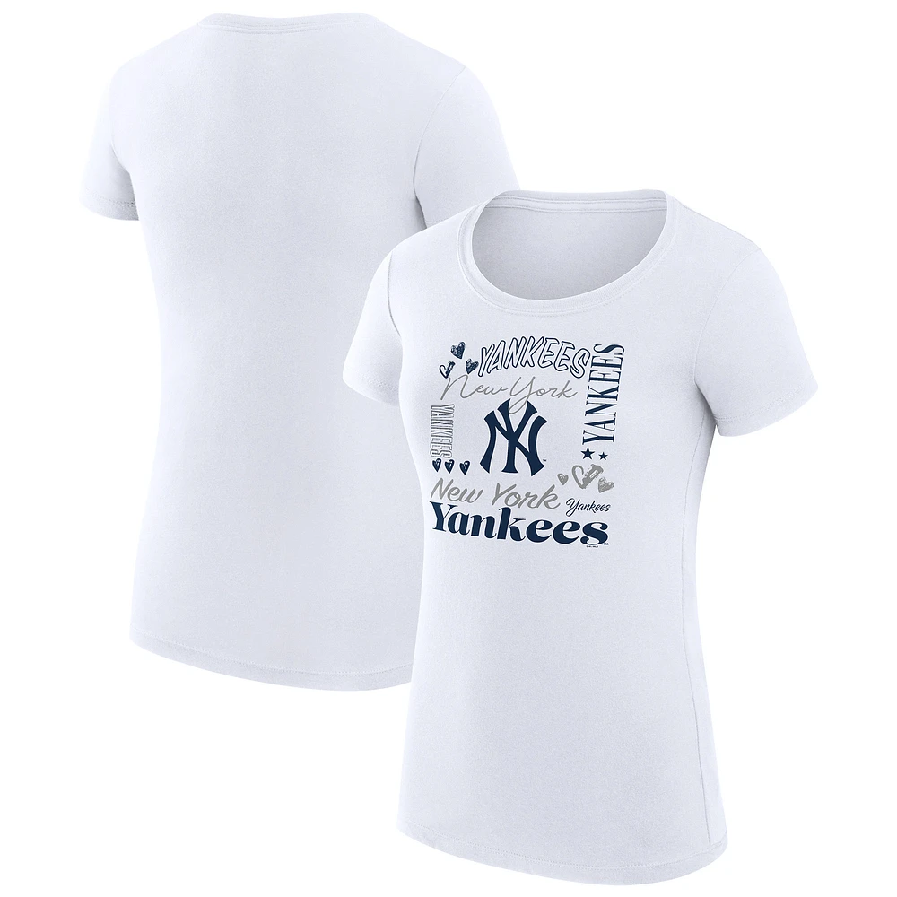 Women's G-III 4Her by Carl Banks White New York Yankees Super-Slim Fit Lightweight Collage Team Graphic Crew Neck T-Shirt