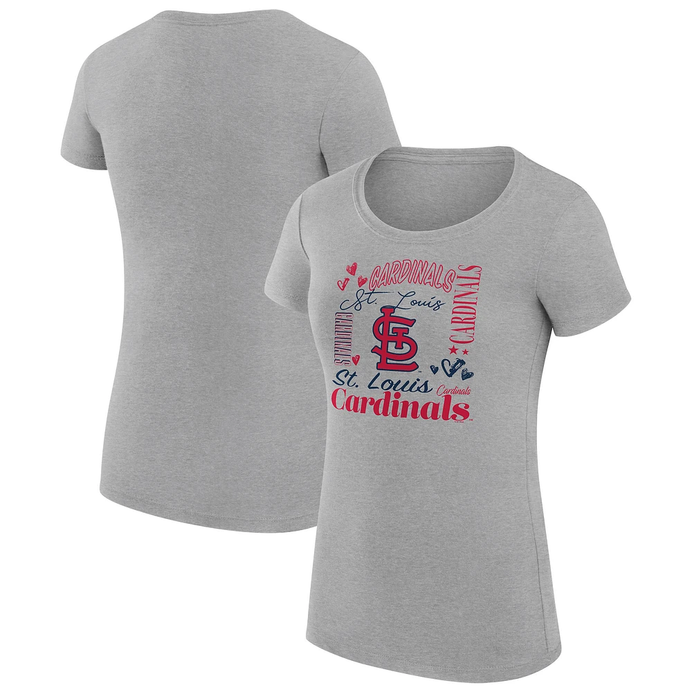 Women's G-III 4Her by Carl Banks Heather Gray St. Louis Cardinals Super-Slim Fit Lightweight Collage Team Graphic Crew Neck T-Shirt