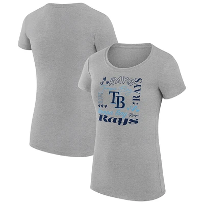 Women's G-III 4Her by Carl Banks Heather Gray Tampa Bay Rays Super-Slim Fit Lightweight Collage Team Graphic Crew Neck T-Shirt