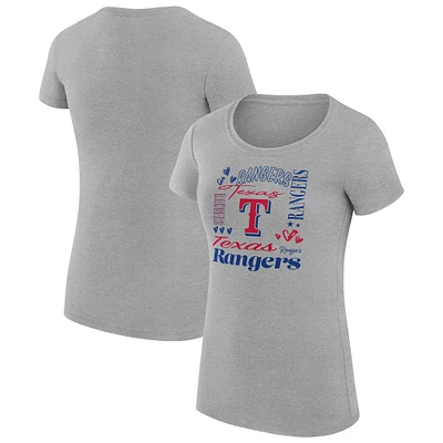 Women's G-III 4Her by Carl Banks Heather Gray Texas Rangers Super-Slim Fit Lightweight Collage Team Graphic Crew Neck T-Shirt