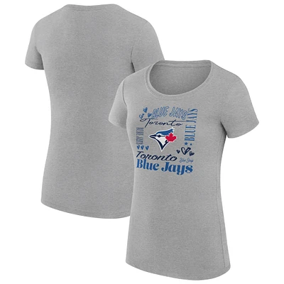 Women's G-III 4Her by Carl Banks Heather Gray Toronto Blue Jays Super-Slim Fit Lightweight Collage Team Graphic Crew Neck T-Shirt