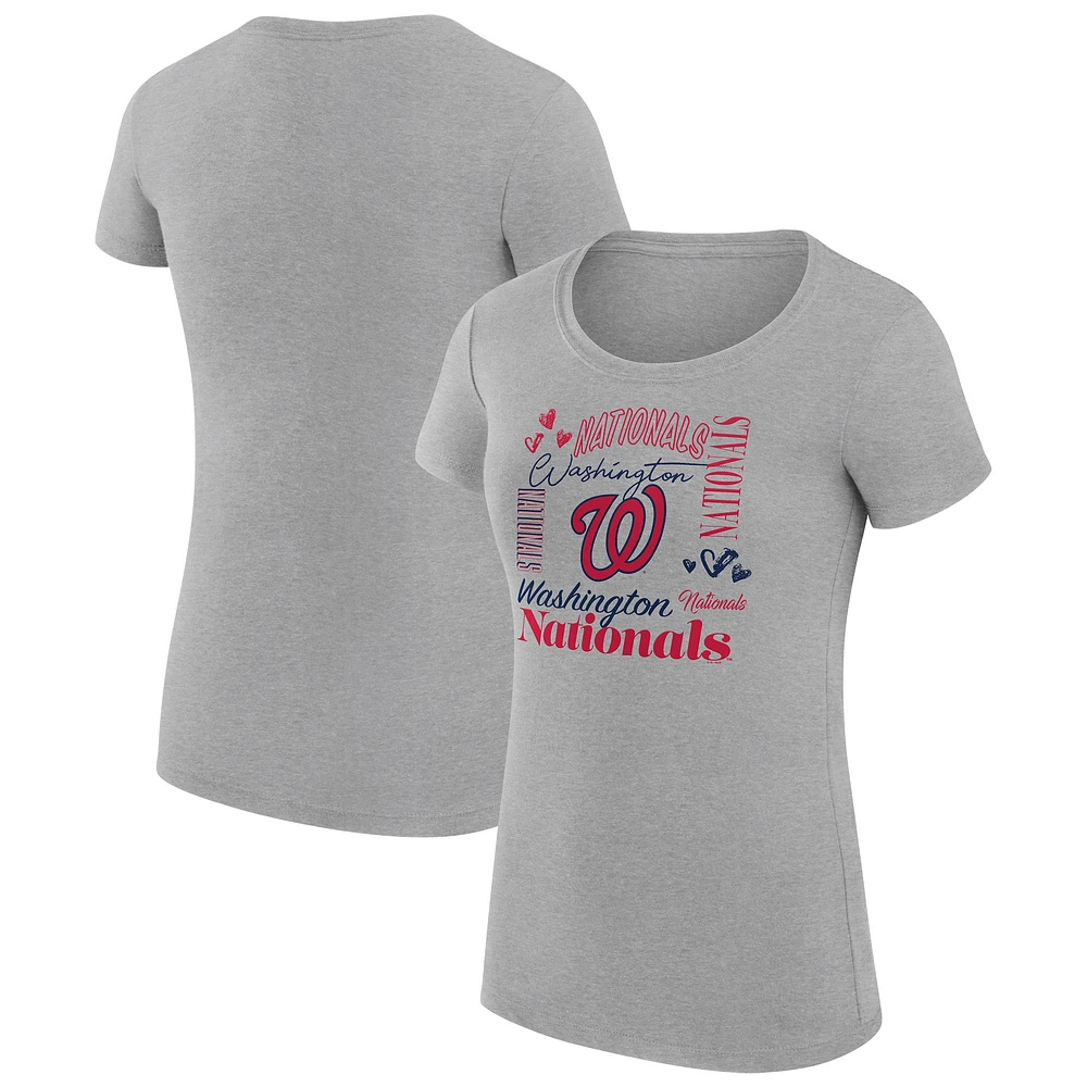Women's G-III 4Her by Carl Banks Heather Gray Washington Nationals Super-Slim Fit Lightweight Collage Team Graphic Crew Neck T-Shirt