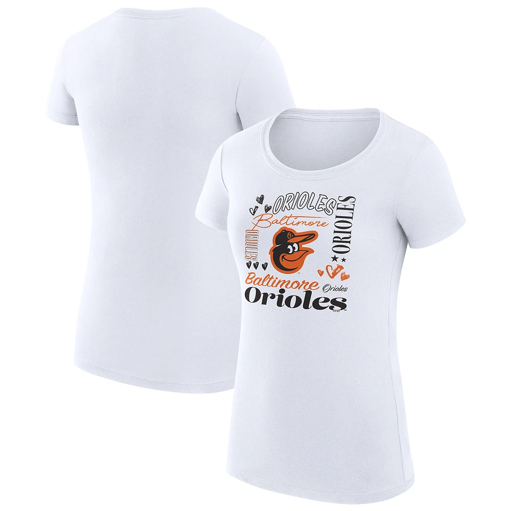 Women's G-III 4Her by Carl Banks Baltimore Orioles Super-Slim Fit Lightweight Collage Team Graphic Crew Neck T-Shirt
