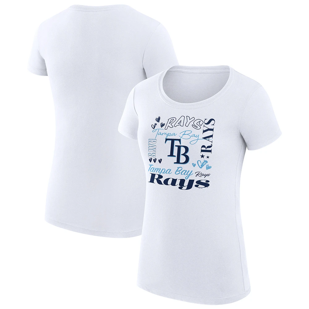 Women's G-III 4Her by Carl Banks White Tampa Bay Rays Super-Slim Fit Lightweight Collage Team Graphic Crew Neck T-Shirt
