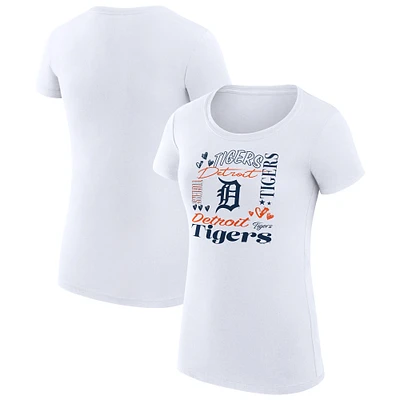 Women's G-III 4Her by Carl Banks White Detroit Tigers Super-Slim Fit Lightweight Collage Team Graphic Crew Neck T-Shirt