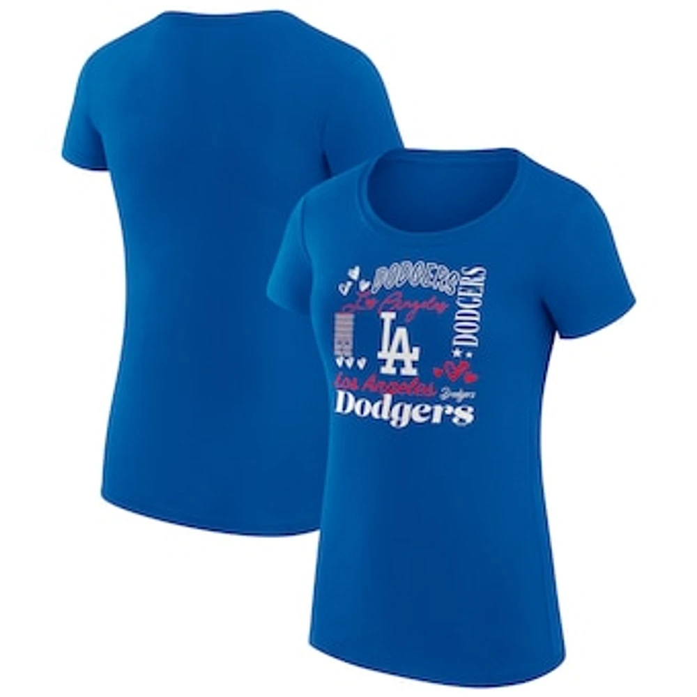 Women's G-III 4Her by Carl Banks Royal Los Angeles Dodgers Super-Slim Fit Lightweight Collage Team Graphic Crew Neck T-Shirt