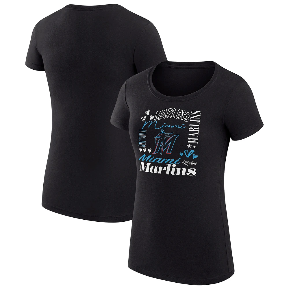 Women's G-III 4Her by Carl Banks Miami Marlins Super-Slim Fit Lightweight Collage Team Graphic Crew Neck T-Shirt