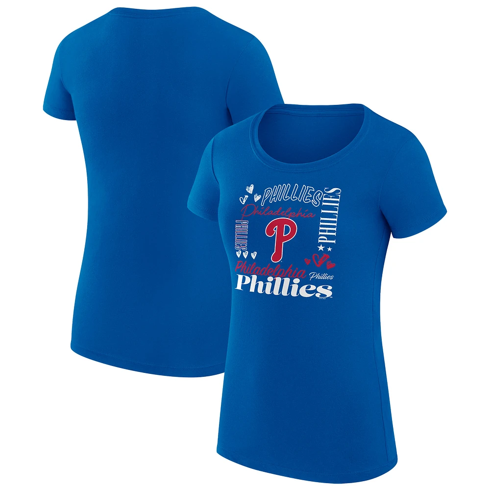 Women's G-III 4Her by Carl Banks Royal Philadelphia Phillies Super-Slim Fit Lightweight Collage Team Graphic Crew Neck T-Shirt