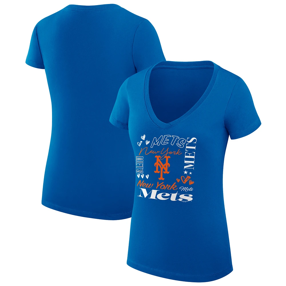 Women's G-III 4Her by Carl Banks Royal New York Mets Super-Slim Fit Lightweight Collage Team Graphic V-Neck T-Shirt