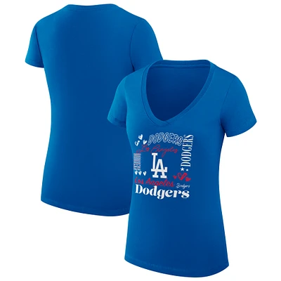 Women's G-III 4Her by Carl Banks Royal Los Angeles Dodgers Super-Slim Fit Lightweight Collage Team Graphic V-Neck T-Shirt