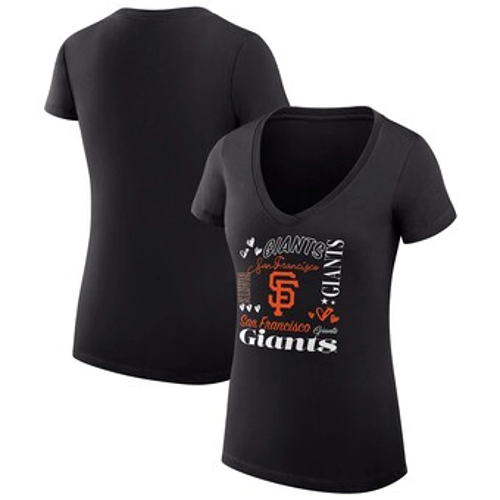 Women's G-III 4Her by Carl Banks San Francisco Giants Super-Slim Fit Lightweight Collage Team Graphic V-Neck T-Shirt