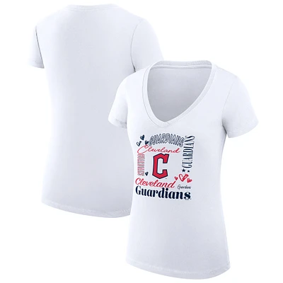 Women's G-III 4Her by Carl Banks White Cleveland Guardians Super-Slim Fit Lightweight Collage Team Graphic V-Neck T-Shirt
