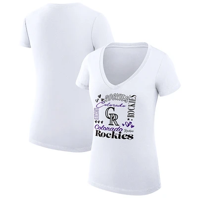 Women's G-III 4Her by Carl Banks Colorado Rockies Super-Slim Fit Lightweight Collage Team Graphic V-Neck T-Shirt