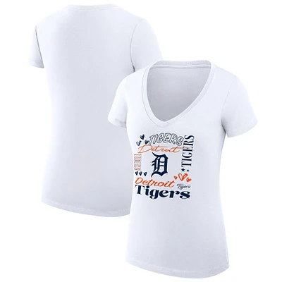 Women's G-III 4Her by Carl Banks White Detroit Tigers Super-Slim Fit Lightweight Collage Team Graphic V-Neck T-Shirt