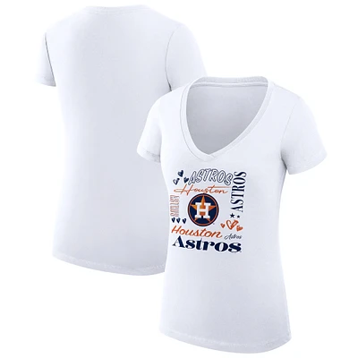 Women's G-III 4Her by Carl Banks White Houston Astros Super-Slim Fit Lightweight Collage Team Graphic V-Neck T-Shirt