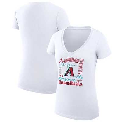 Women's G-III 4Her by Carl Banks White Arizona Diamondbacks Super-Slim Fit Lightweight Collage Team Graphic V-Neck T-Shirt