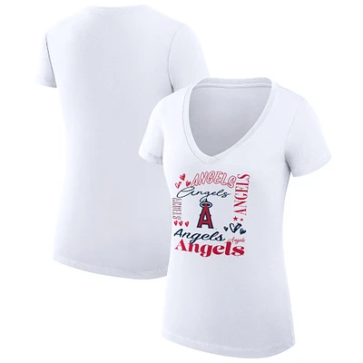 Women's G-III 4Her by Carl Banks White Los Angeles Angels Super-Slim Fit Lightweight Collage Team Graphic V-Neck T-Shirt