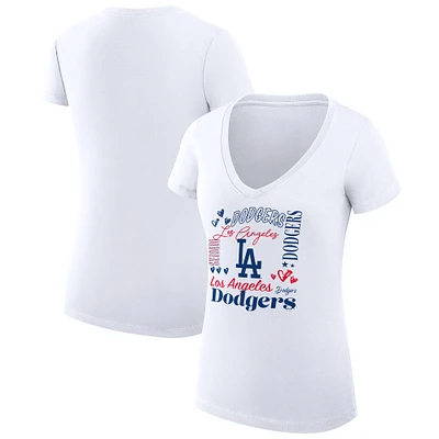Women's G-III 4Her by Carl Banks White Los Angeles Dodgers Super-Slim Fit Lightweight Collage Team Graphic V-Neck T-Shirt