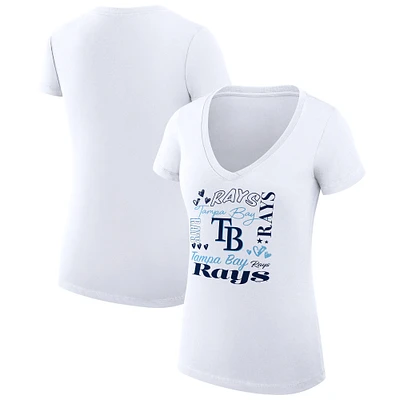 Women's G-III 4Her by Carl Banks White Tampa Bay Rays Super-Slim Fit Lightweight Collage Team Graphic V-Neck T-Shirt