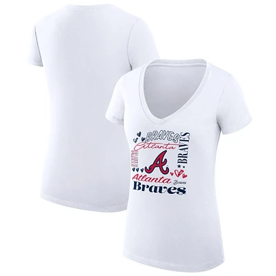 Women's G-III 4Her by Carl Banks White Atlanta Braves Super-Slim Fit Lightweight Collage Team Graphic V-Neck T-Shirt