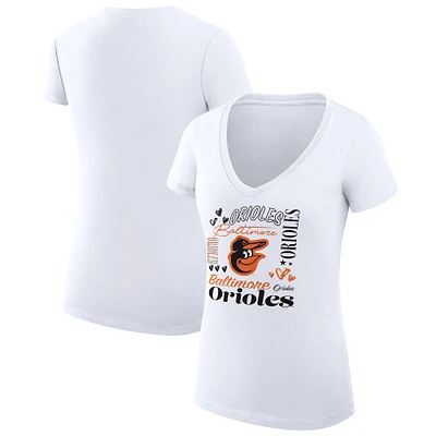 Women's G-III 4Her by Carl Banks Baltimore Orioles Super-Slim Fit Lightweight Collage Team Graphic V-Neck T-Shirt