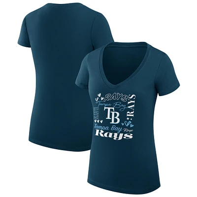Women's G-III 4Her by Carl Banks Navy Tampa Bay Rays Super-Slim Fit Lightweight Collage Team Graphic V-Neck T-Shirt