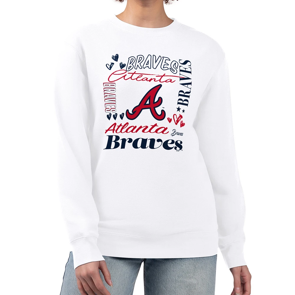 Women's G-III 4Her by Carl Banks White Atlanta Braves Collage Team Graphic Fleece Pullover Hoodie