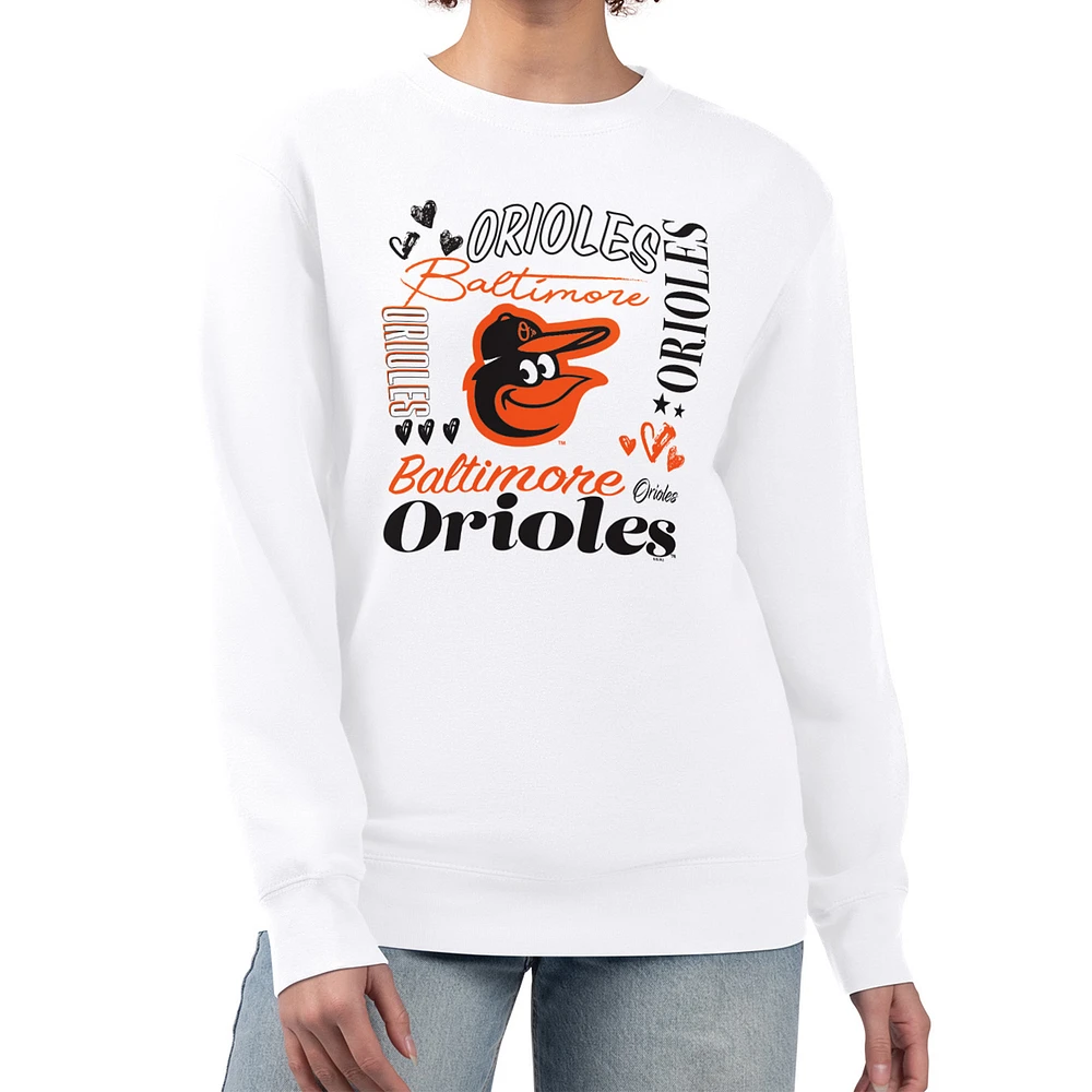 Women's G-III 4Her by Carl Banks White Baltimore Orioles Collage Team Graphic Fleece Pullover Hoodie