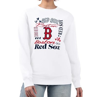 Women's G-III 4Her by Carl Banks White Boston Red Sox Collage Team Graphic Fleece Pullover Hoodie