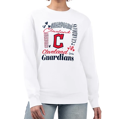 Women's G-III 4Her by Carl Banks White Cleveland Guardians Collage Team Graphic Fleece Pullover Hoodie