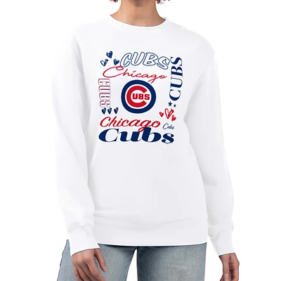 Women's G-III 4Her by Carl Banks White Chicago Cubs Collage Team Graphic Fleece Pullover Hoodie