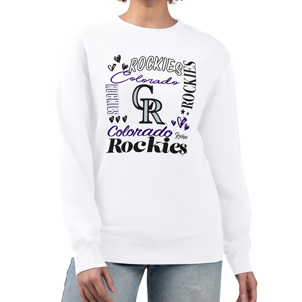Women's G-III 4Her by Carl Banks White Colorado Rockies Collage Team Graphic Fleece Pullover Hoodie