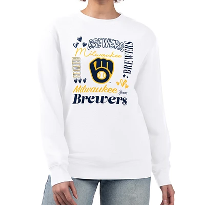 Women's G-III 4Her by Carl Banks White Milwaukee Brewers Collage Team Graphic Fleece Pullover Hoodie