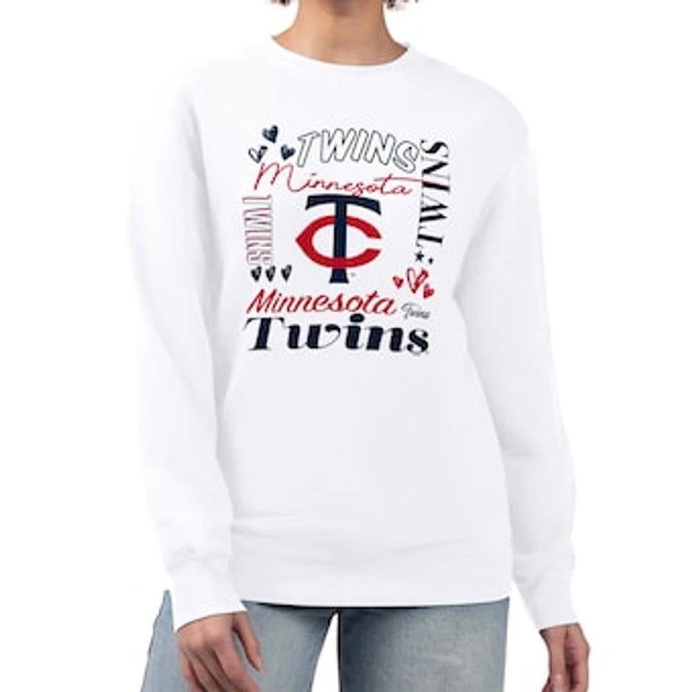 Women's G-III 4Her by Carl Banks White Minnesota Twins Collage Team Graphic Fleece Pullover Hoodie