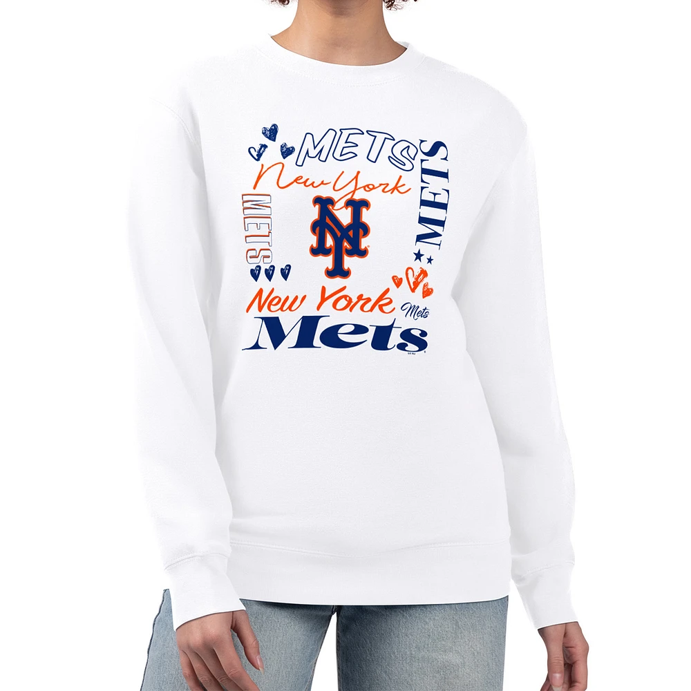 Women's G-III 4Her by Carl Banks White New York Mets Collage Team Graphic Fleece Pullover Hoodie