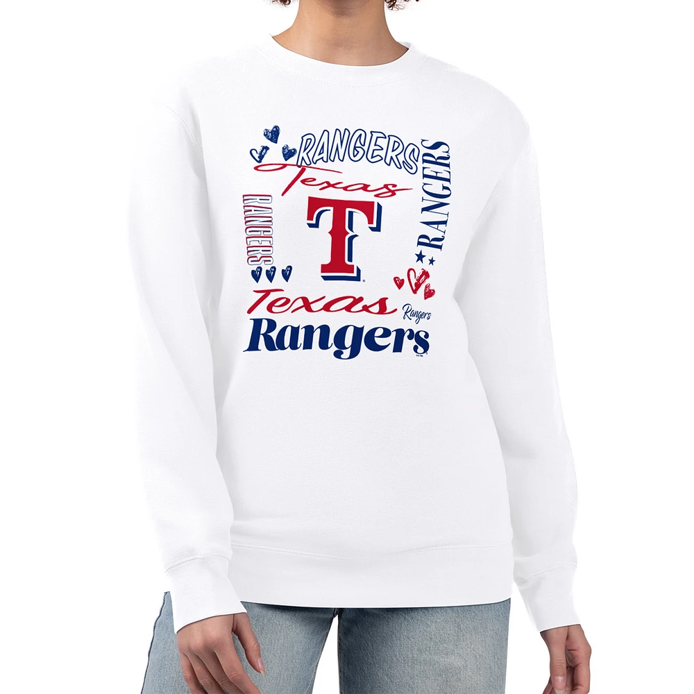 Women's G-III 4Her by Carl Banks White Texas Rangers Collage Team Graphic Fleece Pullover Hoodie