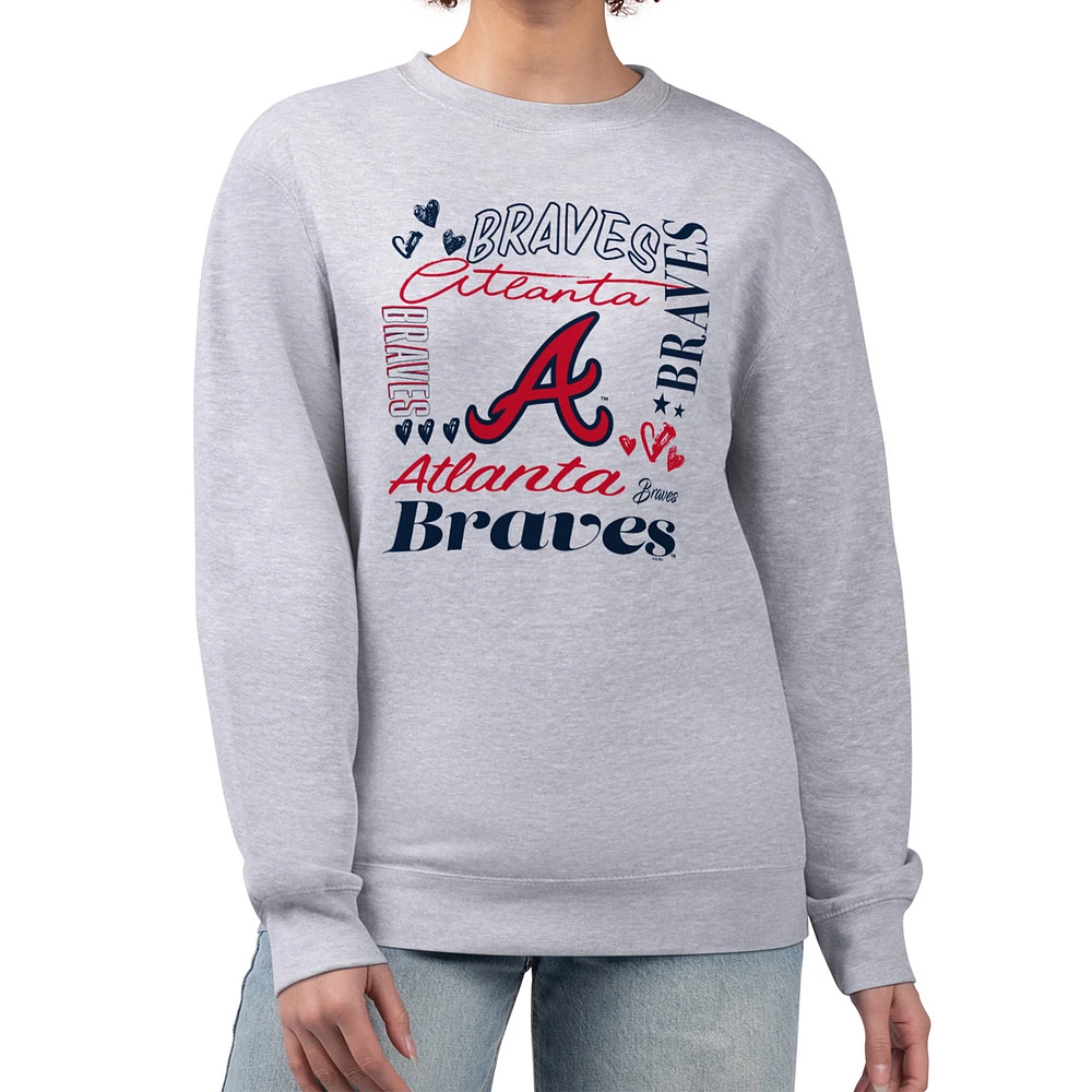 Women's G-III 4Her by Carl Banks Heather Gray Atlanta Braves Collage Team Graphic Fleece Pullover Hoodie