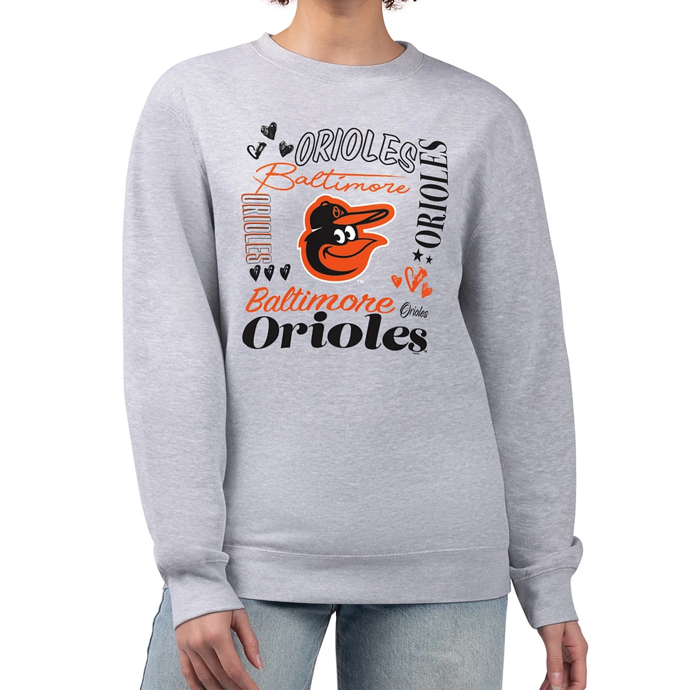 Women's G-III 4Her by Carl Banks Heather Gray Baltimore Orioles Collage Team Graphic Fleece Pullover Hoodie